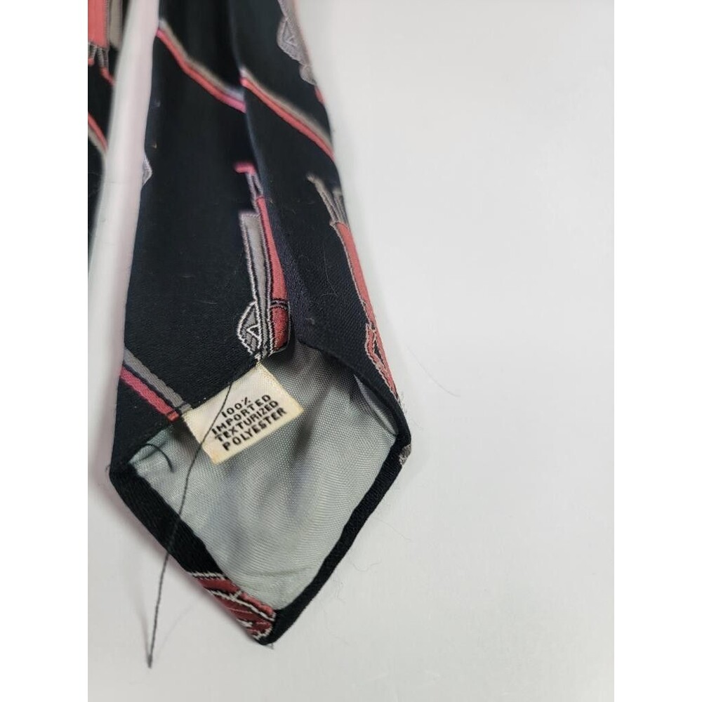 Vintage Grodins California Damon Mens Tie Black Art Deco Flapper Girls Polyester - Picture 6 of 10